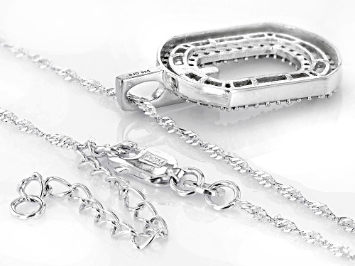 1.00ctw Round and Baguette White Diamond Rhodium Over Sterling Silver Pendant With Singapore Chain