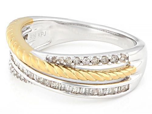 0.35ctw Round And Baguette White Diamond Rhodium & 14k Yellow Gold Over Sterling Silver Band Ring - Size 6