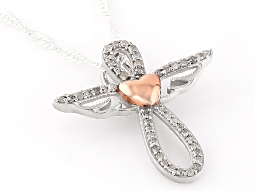 0.20ctw White Diamond Rhodium & 14k Rose Gold Over Sterling Silver Inspirational Pendant With Chain