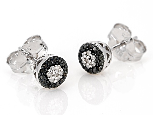 0.20ctw Round Black And White Diamond Rhodium Over Sterling Silver Cluster Stud Earrings