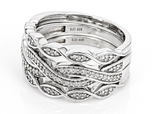 0.20ctw Round White Diamond Rhodium Over Sterling Silver Set of 3 Crossover Band Rings - Size 6
