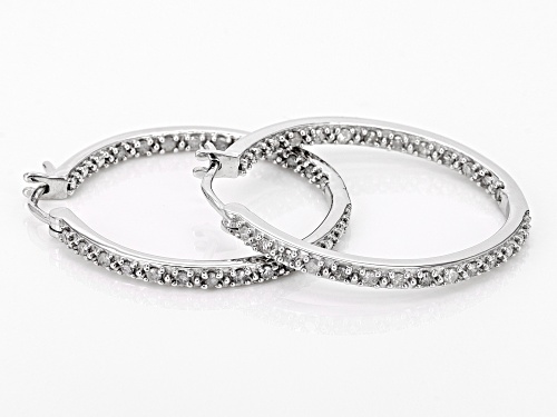 0.50ctw Round White Diamond Rhodium Over Sterling Silver Hoop Earrings