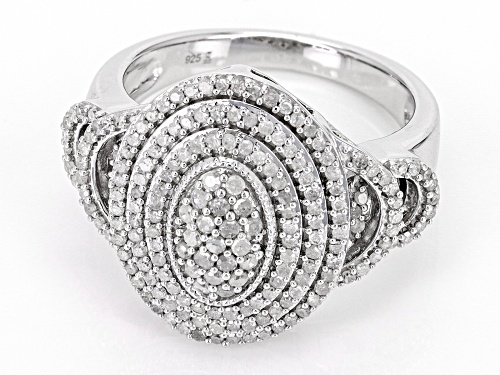 0.75ctw Round White Diamond Rhodium Over Sterling Silver Cluster Ring - Size 6