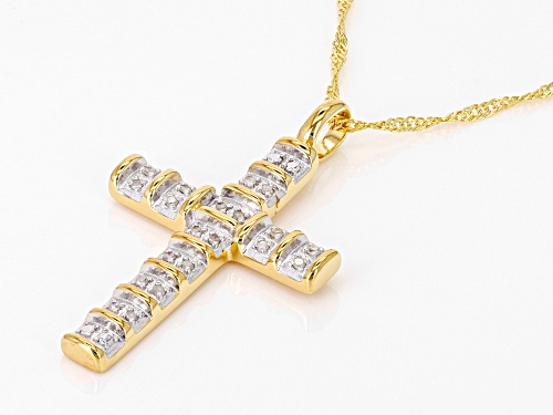 0.10ctw Round White Diamond 18k Yellow Gold Over Sterling Silver Cross Pendant With Singapore Chain