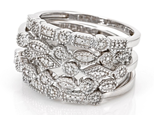 Round White Diamond Accent Rhodium Over Sterling Silver Set of 5 Band Rings - Size 6
