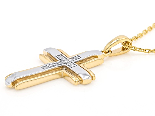 0.10ctw Round White Diamond Rhodium And 14k Yellow Gold Over Sterling Silver Mens Cross Pendant