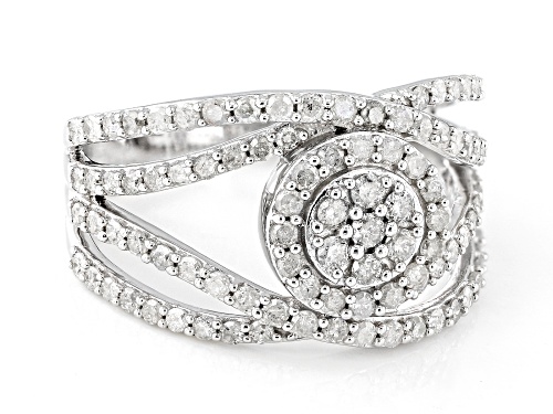 1.00ctw Round White Diamond Rhodium Over Sterling Silver Crossover Ring - Size 5
