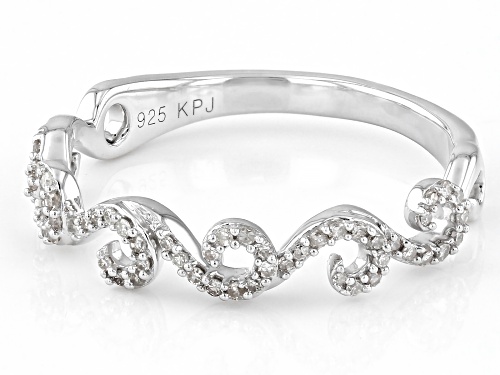 0.17ctw Round White Diamond Rhodium Over Sterling Silver Wave Band Ring - Size 7