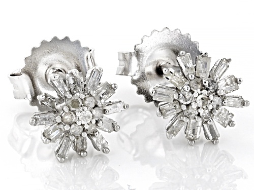 0.35ctw Round White Diamond Rhodium Over Sterling Silver Flower Stud Earrings
