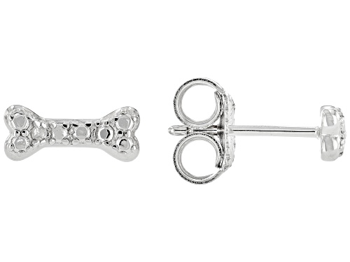White Diamond Accent Rhodium Over Sterling Silver Set of Dog Bone and Paw Print Stud Earrings
