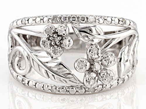 0.20ctw Round White Diamond Rhodium Over Sterling Silver Flower Open Design Ring - Size 6