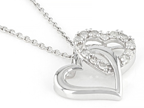 0.20ctw Round White Diamond Rhodium Over Sterling Silver Double Heart Pendant With 18