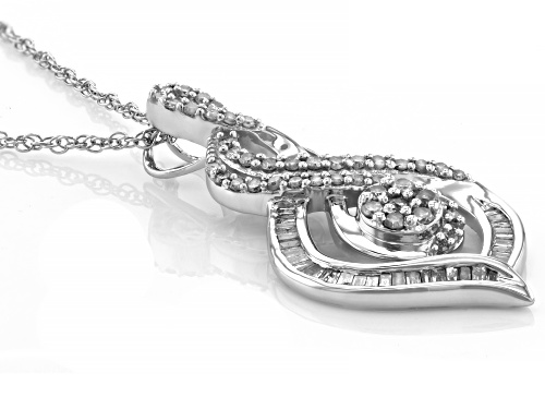 0.50ctw Round And Baguette White Diamond Rhodium Over Sterling Silver Slide Pendant With Rope Chain