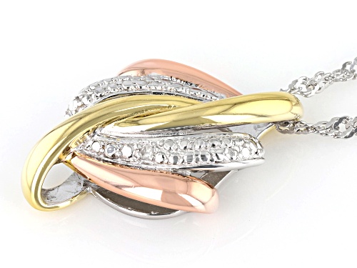 Round White Diamond Accent Rhodium And 18k Yellow And Rose Gold Over Sterling Silver Slide Pendant