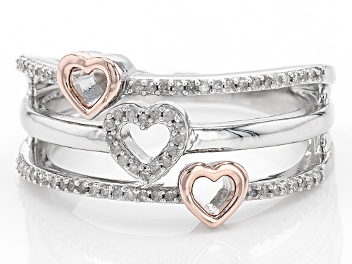 0.15ctw Round White Diamond Rhodium & 14k Rose Gold Over Sterling Silver Heart Wide Band Ring - Size 6