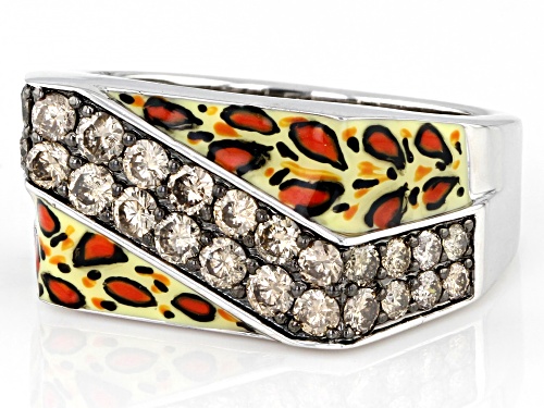 1.25ctw Round Champagne Diamond With Cheetah Print Enamel Rhodium Over Sterling Silver Mens Ring - Size 10
