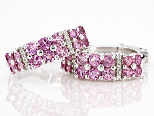 2.59ctw Blush Color Garnet With 0.13ctw White Zircon Rhodium Over Sterling Silver Hoop Earrings