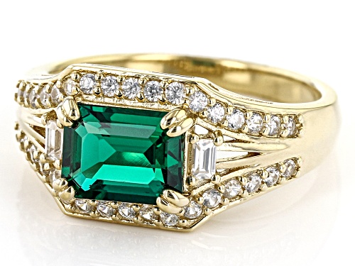 1.20ct Lab Created Emerald And 0.53ctw White Zircon 18k Yellow Gold Over Sterling Silver Ring - Size 6