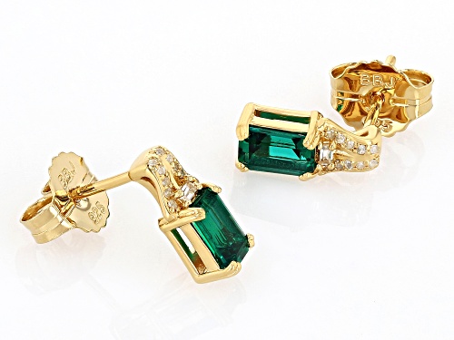 0.85ctw Lab Created Emerald And 0.05ctw White Zircon 18k Yellow Gold Over Sterling Silver Earrings