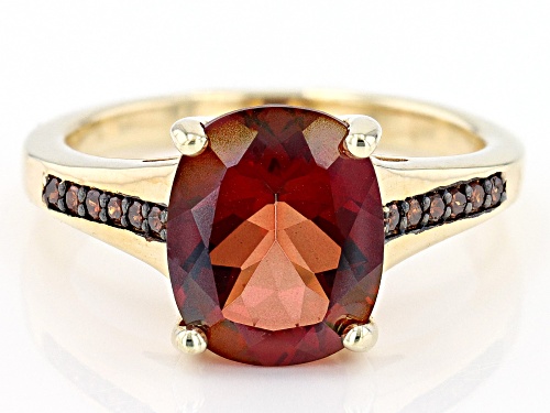 3.02ct Red Labradorite And 0.08ctw Red Diamond 18k Yellow Gold Over Sterling Silver Ring - Size 7