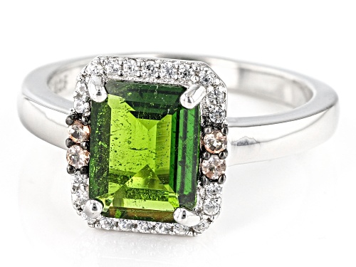 2.13ct Chrome Diopside, 0.07ctw Andalusite & 0.17ctw White Zircon Rhodium Over Sterling Silver Ring - Size 9