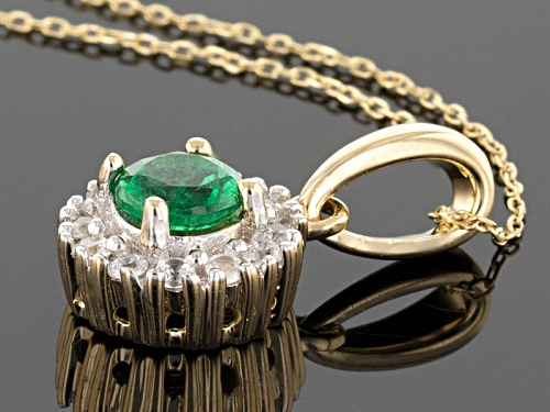 .50ct Round Emerald Color Apatite With .26ctw Round White Zircon 10k Yellow Gold Pendant With Chain.