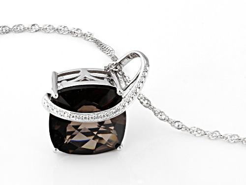 7.22ct Smoky Quartz With 0.02ctw White Zircon Rhodium Over Sterling Silver Pendant With Chain