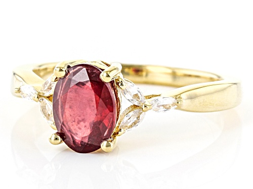 1.40ct Oval Mahaleo® Ruby And 0.20ctw White Zircon 18K Yellow Gold Over Sterling Silver Ring - Size 8