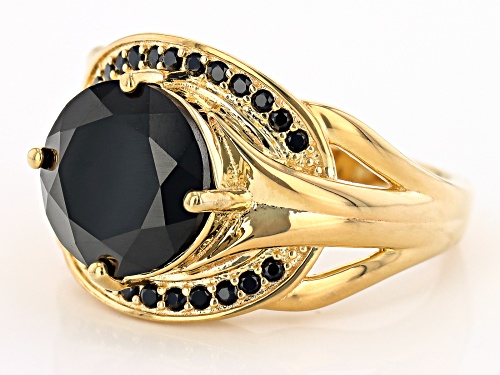 3.60ctw Round Black Spinel 18K Yellow Gold Over Sterling Silver Ring - Size 7