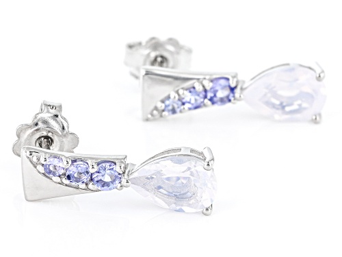 9X6mm Pear Blue Moon Quartz And 0.38ctw Tanzanite Rhodium Over Sterling Silver Earrings