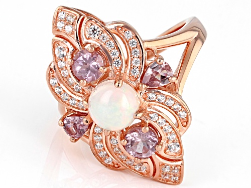 0.46ct Ethiopian Opal, 0.94ctw Color Shift Garnet And 0.44ctw Zircon 18k Rose Gold Over Silver Ring - Size 7