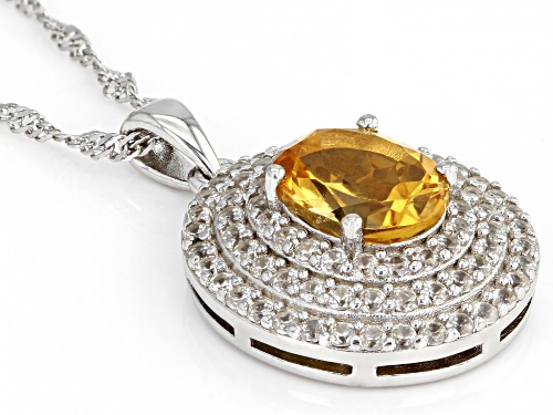 1.90ct Oval Citrine And 1.88ctw White Zircon Rhodium Over Sterling Silver Pendant With Chain