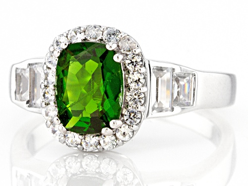 0.85ct Chrome Diopside And 0.84ctw White Zircon Rhodium Over Sterling Silver Ring - Size 11