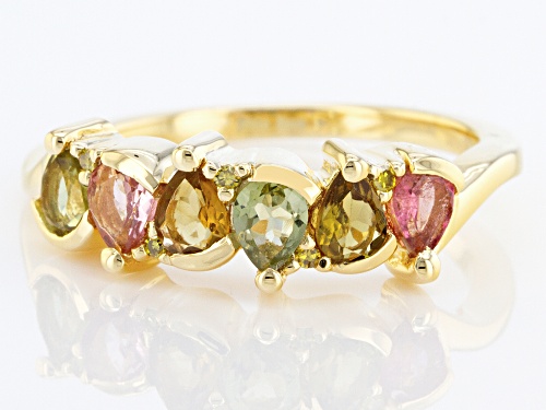 0.86ctw Multi-Tourmaline And Yellow Diamond Accent 18K Yellow Gold Over Sterling Silver Ring - Size 7