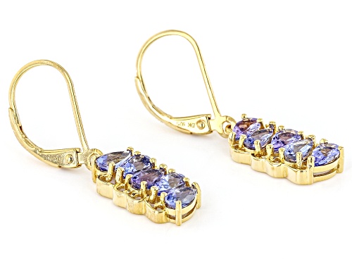 1.96ctw Pear Shape Tanzanite 18k Yellow Gold Over Sterling Silver Dangle Earrings