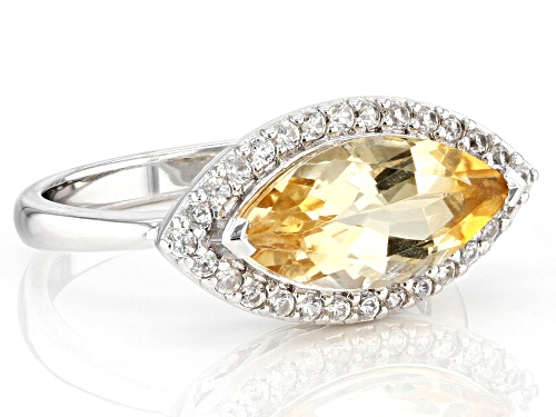 2.27ct Marquise Citrine And 0.36ctw Round White Zircon Rhodium Over Sterling Silver Ring - Size 8