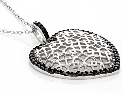 0.73ctw Black Spinel Rhodium Over Sterling Silver Heart Pendant With Chain