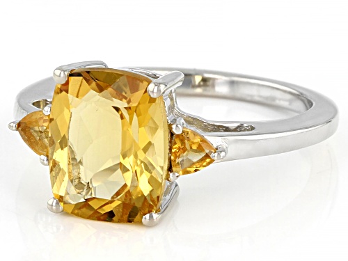 2.47ctw Rectangular Cushion And Trillion Citrine Rhodium Over Sterling Silver Ring - Size 9