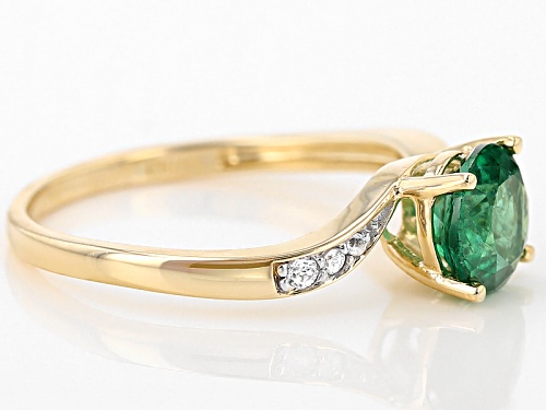 1.29ct Round Emerald  Color Apatite And .09ctw Round White Zircon 10k Yellow Gold Ring - Size 7