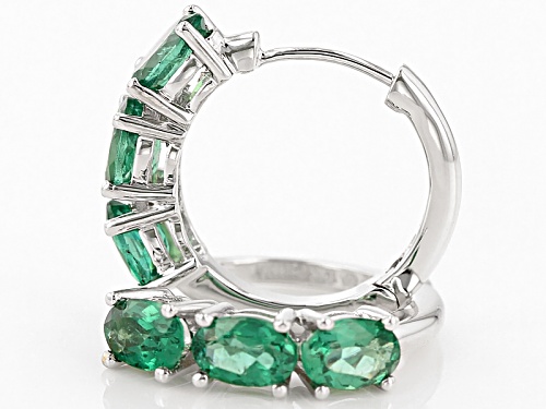 2.48ctw Oval Emerald  Color Apatite 10k White Gold Hoop Earrings