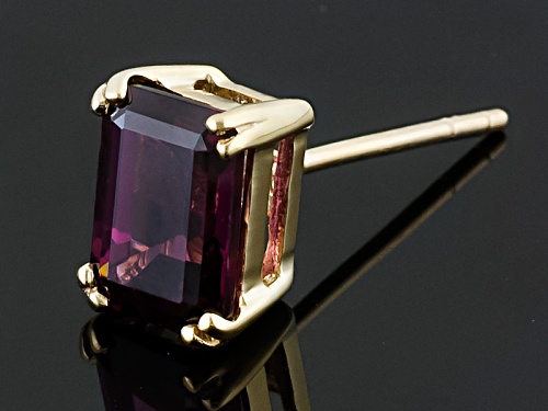 2.04ctw Emerald Cut Grape Color Garnet Solitaire 10k Yellow Gold Stud Earrings