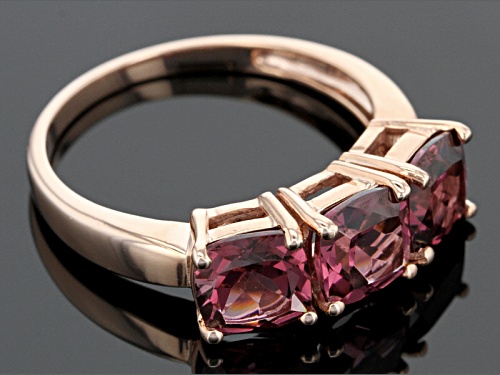2.81ctw Square Cushion Grape Color Garnet 10k Rose Gold 3-Stone Ring - Size 6
