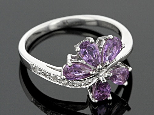 Exotic Jewelry Bazaar™1.23ctw Pear Shape Purple Ceylon Sapphire & .04ctw White Zircon Silver Ring - Size 12
