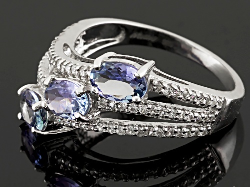 Exotic Jewelry Bazaar™ 1.17ctw Oval Tanzanite And .56ctw White Zircon Sterling Silver Ring - Size 11