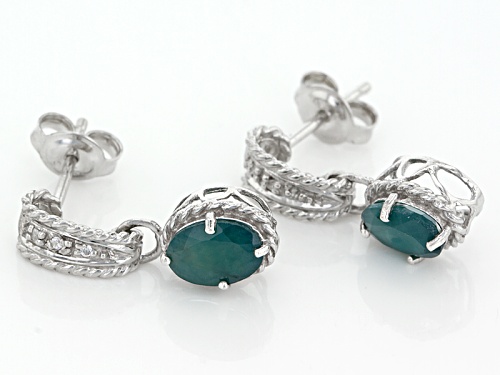 Exotic Jewelry Bazaar™ 1.58ctw Oval Grandidierite And .04ctw White Zircon Silver Dangle Earrings