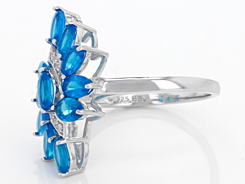 Exotic Jewelry Bazaar™ 2.35ctw Oval Neon Blue Apatite And .04ctw White Zircon Silver Cluster Ring - Size 10