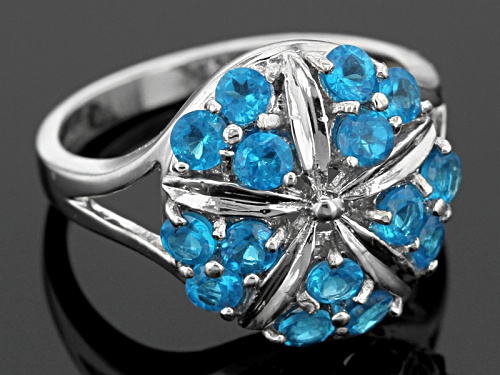 Exotic Jewelry Bazaar™ .95ctw Round Neon Blue Apatite Sterling Silver Cluster Ring - Size 12