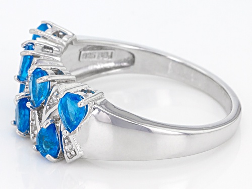 Exotic Jewelry Bazaar™1.17ctw Pear Shape Neon Blue Apatite & .07ctw White Zircon Silver Band Ring - Size 12