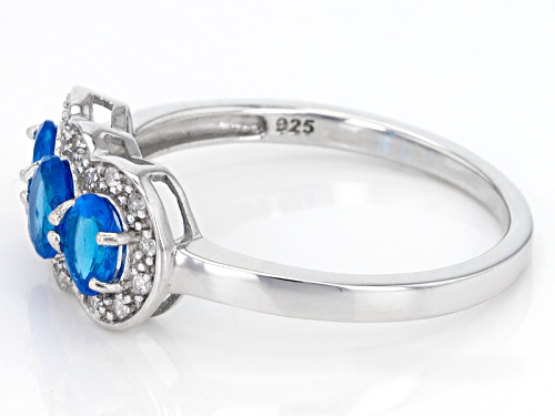 Exotic Jewelry Bazaar™ .97ctw Oval Neon Blue Apatite With .13ctw White Zircon Silver 3-Stone Ring - Size 12