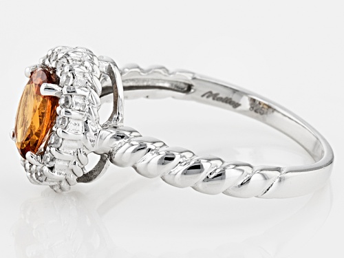 Exotic Jewelry Bazaar™ .79ctw Oval Mandarin Garnet With .21ctw White Zircon Sterling Silver Ring - Size 12